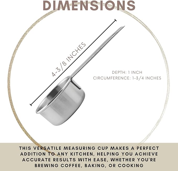 1/8 Cup Stainless Steel Measuring Cup | Sturdy Metal 30 ml | 30 cc | 1 oz | Single Cup for Wet and Dry Ingredients | Great for use as 1/8 Cup Coffee Scoop - 1 PK