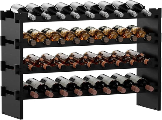 Bambloom Wine Rack Freestanding Floor, Wooden Stackable Bottle Storage Rack for Kitchen,Cellar. 36 Bottles Wine Holder Display Shelves for Champagne(Black)