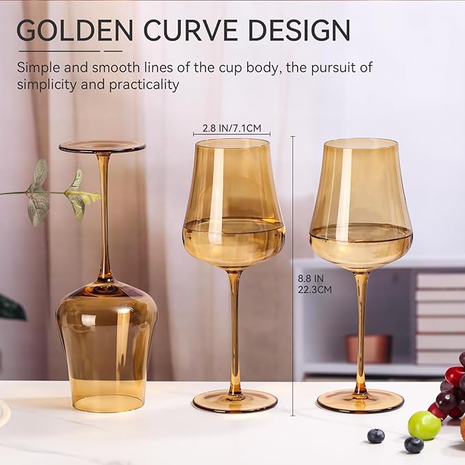 Amber Wine Glasses Set of 6-18oz Hand Blown Colorful Wine Glasses Unique Gift for Birthday,Wedding, housewarming