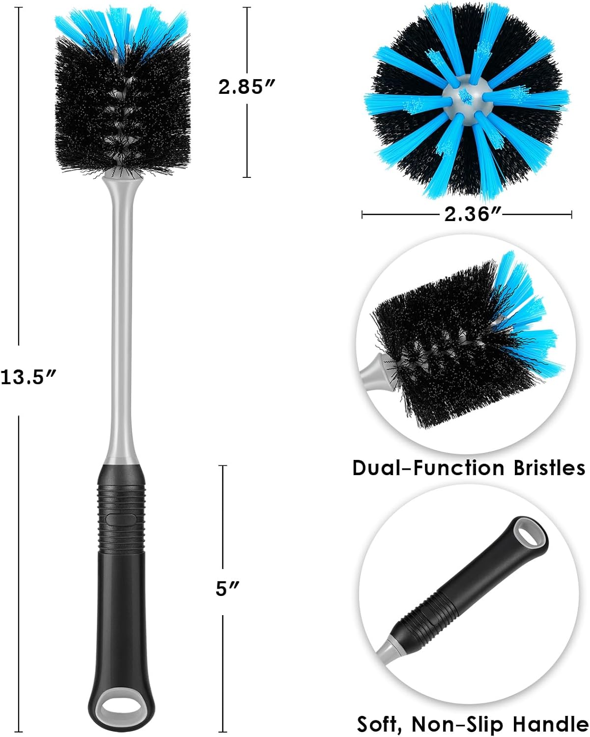 Water Bottle Cleaning Brush, Long Handle Flexible Scrub Brush for Water Bottles, Glasswares, Mugs, Flasks, Tumblers, Vases, and Kitchen Sink, 2 Pack