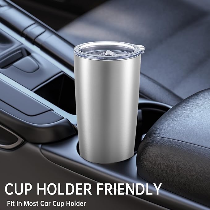 20 oz Tumblers Bulk Stainless Steel Tumbler with Lid Double Wall Vacuum Insulated Coffee Mug 20oz Powder Coated Cup for Hot and Cold Drinks, Stainless, 12 pack