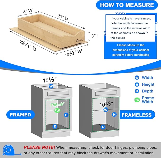 WelFurGeer Soft Close Pull Out Drawers for Cabinets, 8" W x 22" D Pull Out Cabinet Drawer with Heavy Duty Slides, Pull Out Cabinet Organizer, Cabinets Roll Out Drawers, Pull-Out Home Organizers