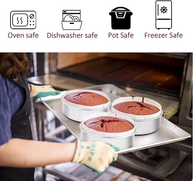 TeamFar 6 Inch Cake Pan, Round Cake Pan Tier Baking Pans Set Stainless Steel, Fit in Pot Pressure Cooker Air Fryer, Healthy & Toxic Free, Mirror Finish & Sturdy, Oven & Dishwasher Safe - Set of 3