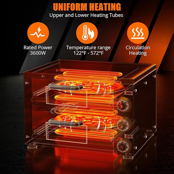 3600W Countertop Electric Pizza Oven,Stainless Steel Pizza Oven Maker with Timer & Removable Tray for Home, Kitchen & Restaurant, Silver