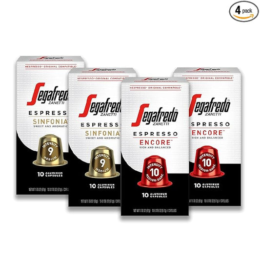 Segafredo Zanetti Espresso Capsules – Aluminum Pods for Nespresso Original Machines – Sinfonia & Encore Variety Premium Espresso – Medium & Medium-Dark Roast – Sinfonia & Encore, 10 Count (Pack of 4)