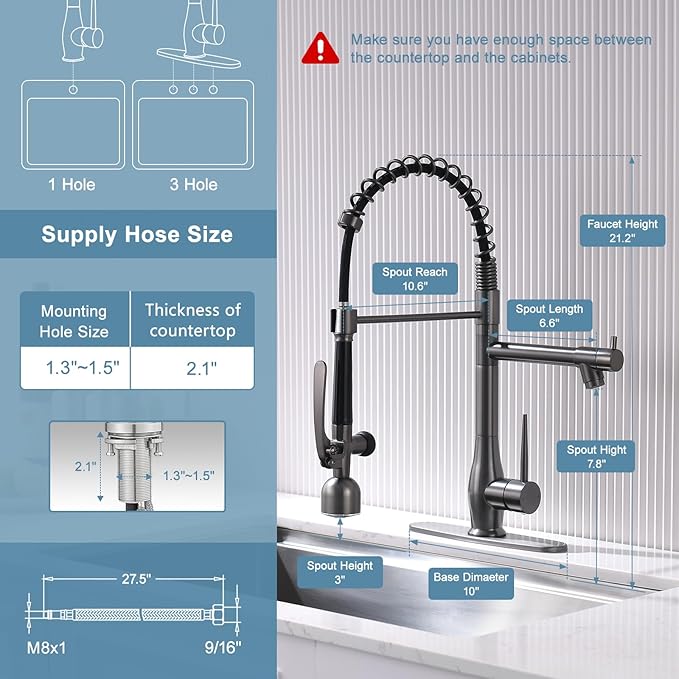 GIMILI Black Stainless Kitchen Faucet with LED Single Handle Kitchen Sink Faucet with Pull Down Sprayer Commercial Double-Headed Stainless Steel Kitchen Faucets Sink with Deck Plate