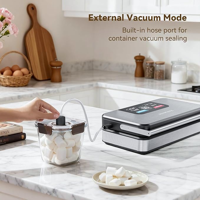 95Kpa Powerful Vacuum Sealer for Food, 10-in-1 Vacuum Sealer Machine with Easy Handle, Built-in Cutter and Roll Storage, Digital Countdown Display & Premium Stainless Steel for Long-Lasting Freshness