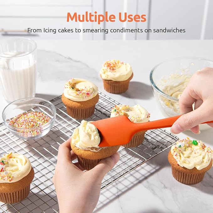 U-Taste 600ºF Heat Resistant Silicone Spatulas: Flexible Food-Grade Silicon Baking Scraper, Kitchen Cooking Mixing Utensils with Upgraded Sturdy Handle Tip for Nonstick Cookware (4-Pc., Orange)