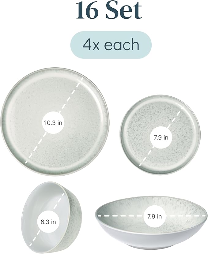 Stoneware dinnerware set 4 persons 16 pcs - Mediterranean dinnerware set, dishwasher, microwave and scratch resistant - bowl and plate set - dinnerware Pure Living Light Beige…