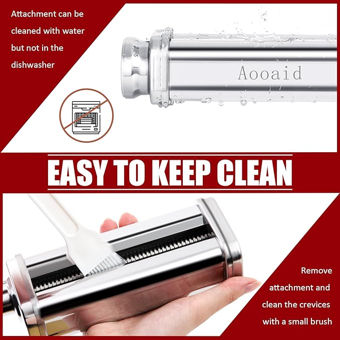 Pasta Roller & Spaghetti Cutter, Fettuccine Cutter Attachment for Kitchenaid Stand Mixer，3 Pcs Stainless Steel Pasta Maker Accessories By Aooaid