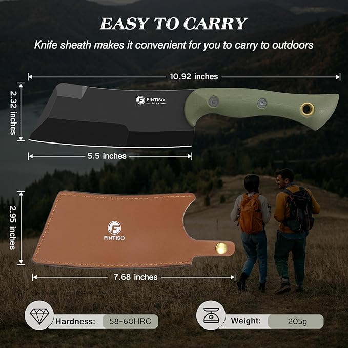 5.5 Inch Butcher Knife, 2-in-1 Chef & Meat Cleaver Knife with Sheath, Multipurpose Full Tang G10 Handle Kitchen Knives for Bone Chopping, 14C28N High Carbon Stainless Steel for Home and Outdoor
