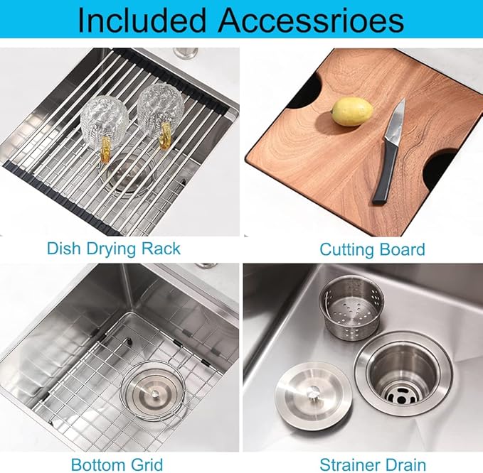 12 Inch Undermount Bar Sink Workstation, BoomHoze 12 x 15 Stainless Steel Wet Bar Kitchen Prep Single Bowl 16 Gauge Small Kitchen Sink with Cutting Board and Assembly