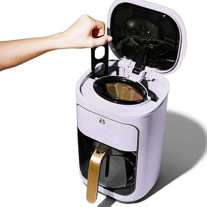 Beautiful 14-Cup Programmable Drip Coffee Maker | Touch-Activated Display, 24-Hr Auto Brew, Reusable Gold-Tone Filter, Charcoal Water Filter, 3 Strengths by Drew Barrymore (Lavander)