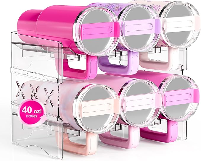 JYPS Water Bottle Tumbler Organizer，Stackable Stanley 40oz with Handle Cup Organizer, Large Water Bottle Holder Stanley Cup Accessories for Pantry Cabinet Kitchen Organizers and Storage