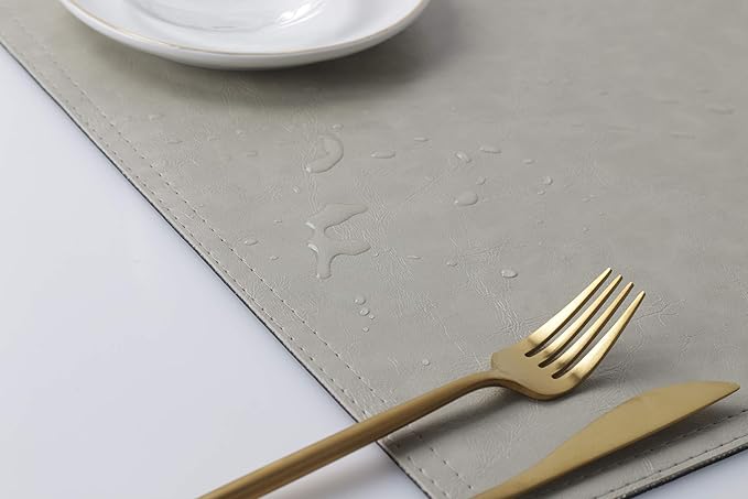 Waterproof PU Placemats,Set of 8, Faux Leather Dining Table Mat, Easy to Wipe Off Scrub Vinyl Mat, Heat & Stain Resistant for Office Conference Table, Home Decor G Parchment White