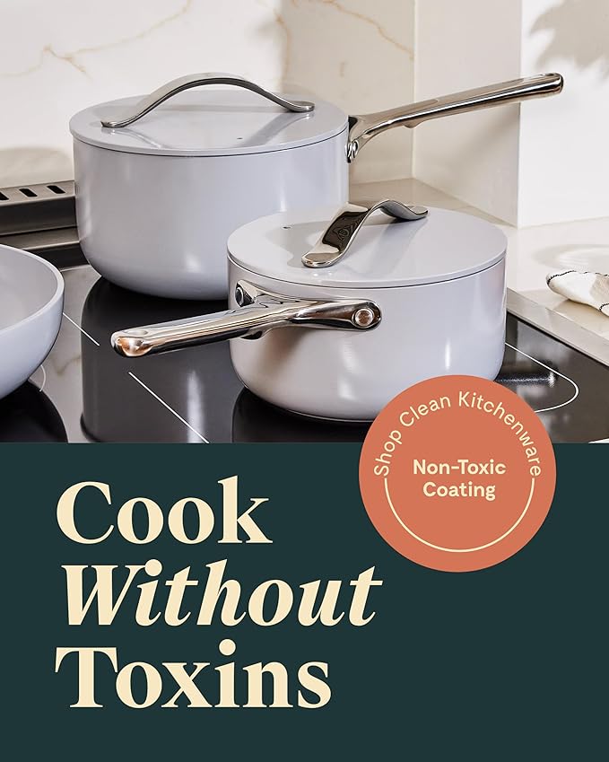 Caraway Nonstick Ceramic Sauce Pans with Lids (3 qt & 1.75 qt) - Non Toxic, PTFE & PFOA Free - Oven Safe & Compatible with All Stovetops (Gas, Electric & Induction) - Perracotta