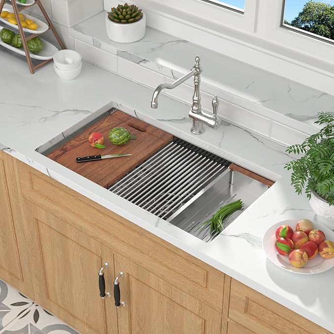 32 Kitchen Sink Undermount - Mocoloo 32 x19 Stainless Steel Kitchen Sink 16 Gauge Deep Single Bowl Handmade Under Counter Basin with Ledge Workstation