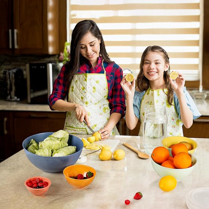 6-Piece Plastic Mixing Bowl Set with Lids for Kitchen, Nesting Storage Bowls for Baking, Prepping,Cooking and Serving Food, Dishwasher, Microwave Safe,Great for Mixing & Serving,Light blue