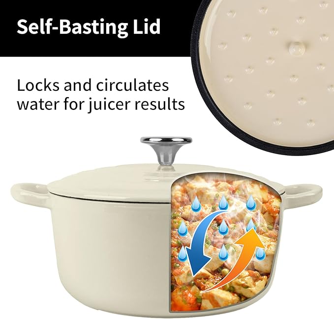 Enameled Cast Iron Dutch Oven Pot with Lid, 5.7 Quart Dutch Oven for Bread Baking, Oven Safe up to 500° F, Suitable for Bread Baking, Braising, Roasting, Stews, White