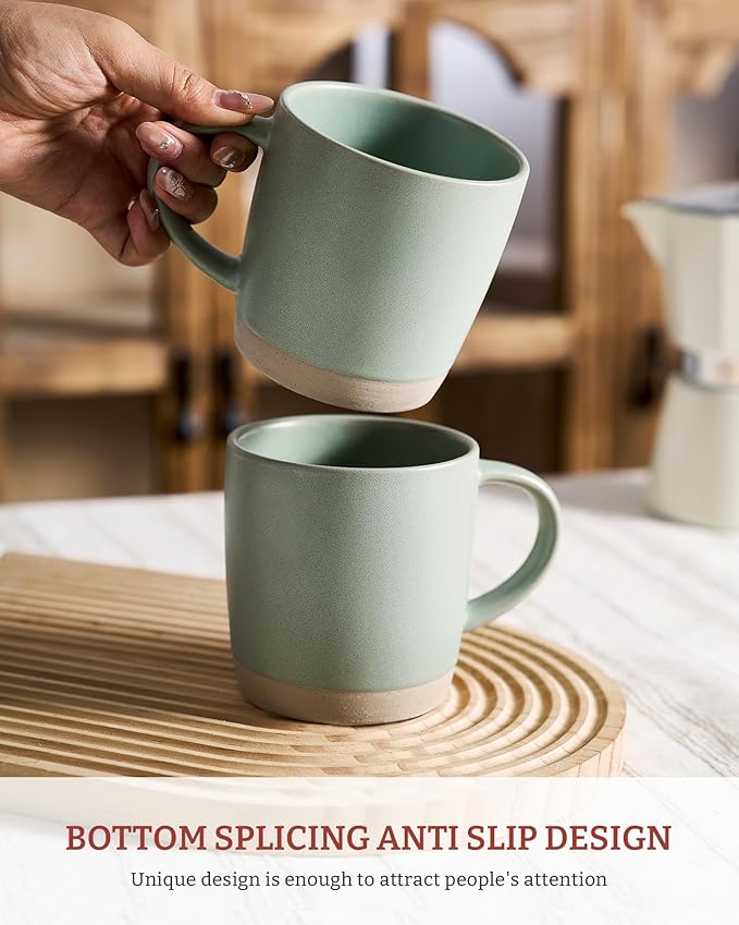 famiware Coffee Mugs Set of 6, Milkyway 13 oz Mug Set, Ceramic Cup Set with Handle for Coffee, Tea, Cocoa, Milk, Light Green