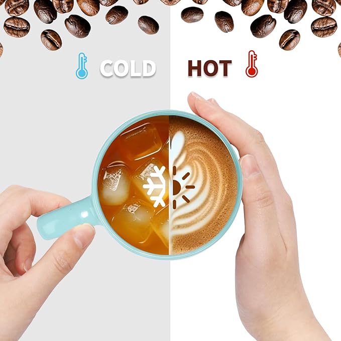 12 oz Coffee Mugs Set of 4, Modern Stackable Coffee Cups Set for Latte, Hot Tea, Cappuccino, Ceramic Coffee Mug Tea Cup, Dishwasher & Microwave Safe, Housewarming Wedding Present (Turquoise)