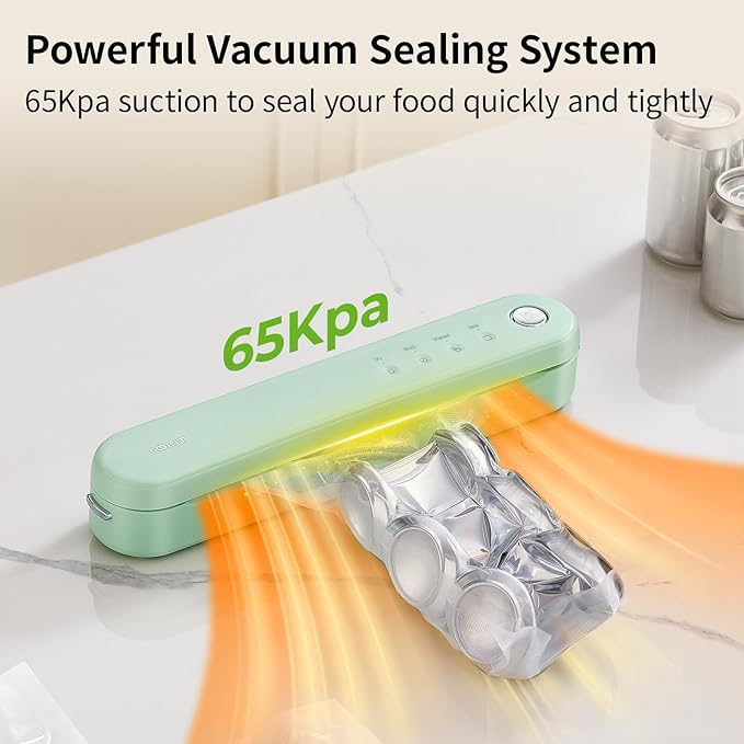 TOKIT Food Saver Vacuum Sealer Machine, 5-in-1 One-Touch Automatic with Dry, Moist, Manual Modes and External Vacuum System, Compact Small Design with 5 Vacuum Bags for Kitchen, Picnic, Travel, Green