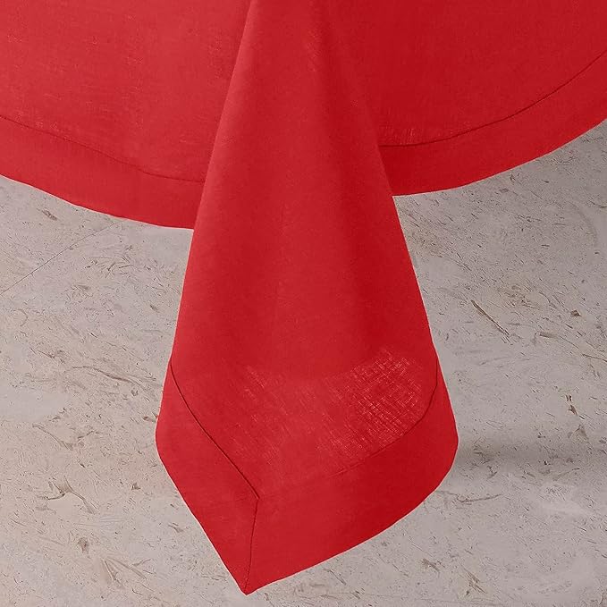 D'Moksha Homes Linen Tablecloth 60 x 126 Inch - 100% Pure Linen Bright Red Tablecloth for Rectangle Tables - Machine Washable Table Cloth for Fall, Autumn and Halloween