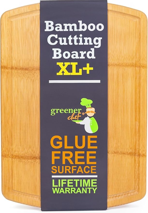 Greener Chef 20 Inch Bamboo Cutting Board Featuring Super-Sized Glue-Free Surface™ – Heavy Duty Butcher Block for Safe Meal Prep, Chopping & Carving with Lifetime Replacements