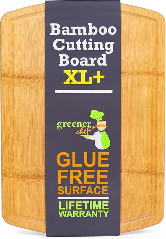 Greener Chef 20 Inch Bamboo Cutting Board Featuring Super-Sized Glue-Free Surface™ – Heavy Duty Butcher Block for Safe Meal Prep, Chopping & Carving with Lifetime Replacements