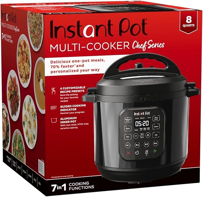 Instant Pot 8Qt RIO Chef Series 7-in-1 Multi-Cooker, Black – Pressure Cooker, Slow Cooker, Rice, Sauté, Steamer, Warmer & More, Nonstick Wide Base, Family Size Programmable Electric Pot