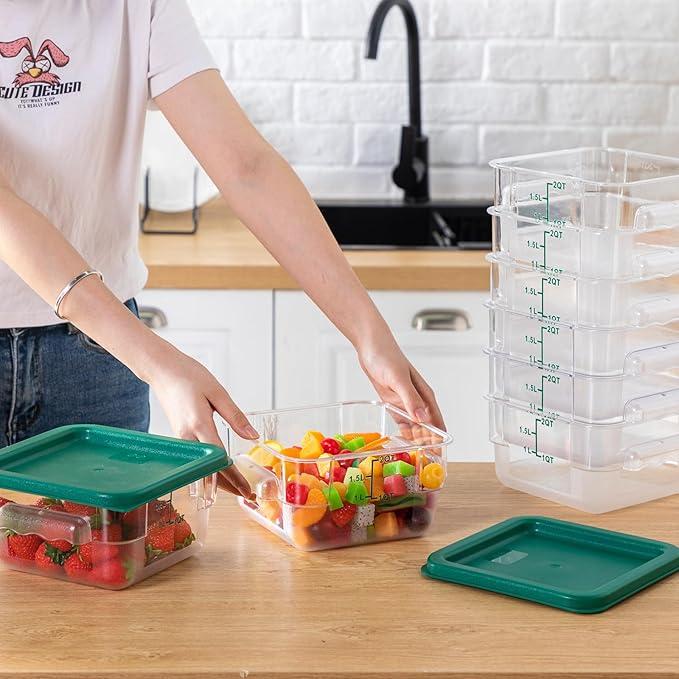 Lallisa 8 Pcs 2 Quart Food Storage Containers with Lids Clear Square Polycarbonate Marinating Container Dough Bucket with Lid(Green)