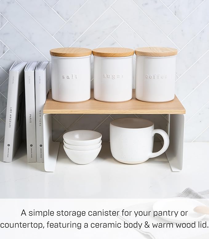 Yamazaki Home Tosca Ceramic Canister – Dry Food Kitchen Storage Container Organizer, White