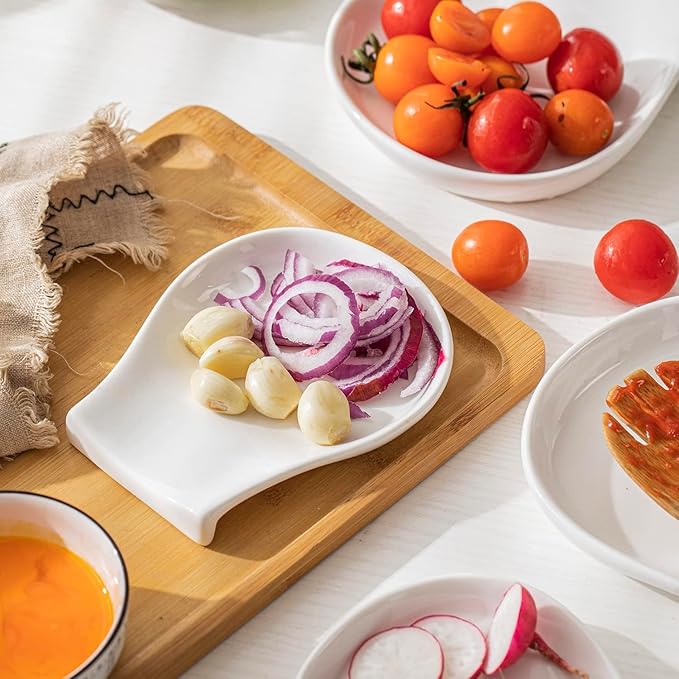 Spoon Rest Set of 1, 5.5 Inches, White Spoon Rest for Stove Top, Spoon Holder for Kitchen Counter Porcelain, Kitchen Utensils Accessories, White