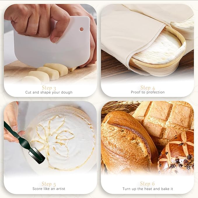 Natural Unbleached Banneton, Sourdough Bread Proofing Basket Kit, 2x 9 Inch Round Basket with BreadMaking Baking Supplies Tools, Banneton Basket Gift Set - Primary Color