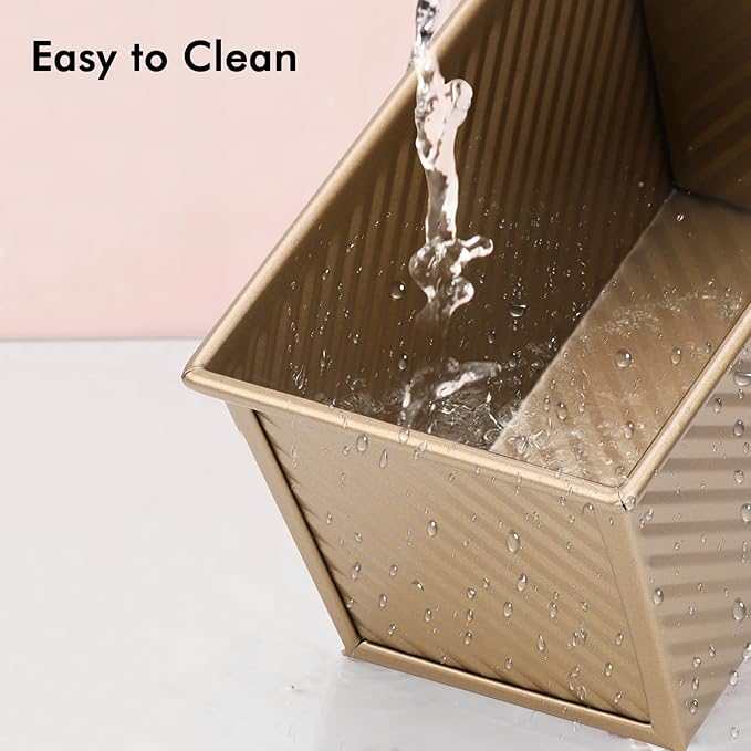 Beasea Pullman Loaf Pan 2 Pack, 1 lb Non-Stick Bread Pan with Lid Carbon Steel Gold Toast Box Mold With Cover For Bakeware Bread, Baking Tools for Oven Baking