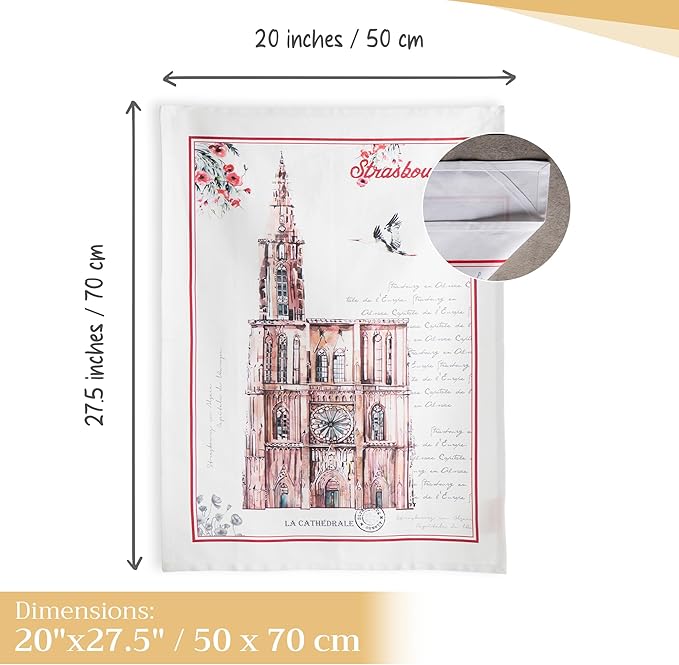 Maison d' Hermine Kitchen Towels Set of 3 100% Cotton 27.50" x 20" Reusable Cloth Tea Dish Towels Absorbent with Hanging Loop for Kitchen, Home, Dining, Cocktail Parties Spring/Summer (Ribeauville)