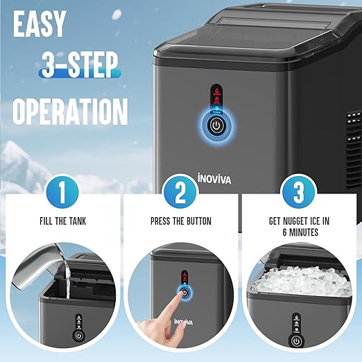 Nugget Ice Maker Countertop – 6 Mins Fast Ice Production, FLASHCHILL™, 26.5 LBS/Day, Self-Cleaning, Compact Portable Design, Ideal for Home, Office & Parties