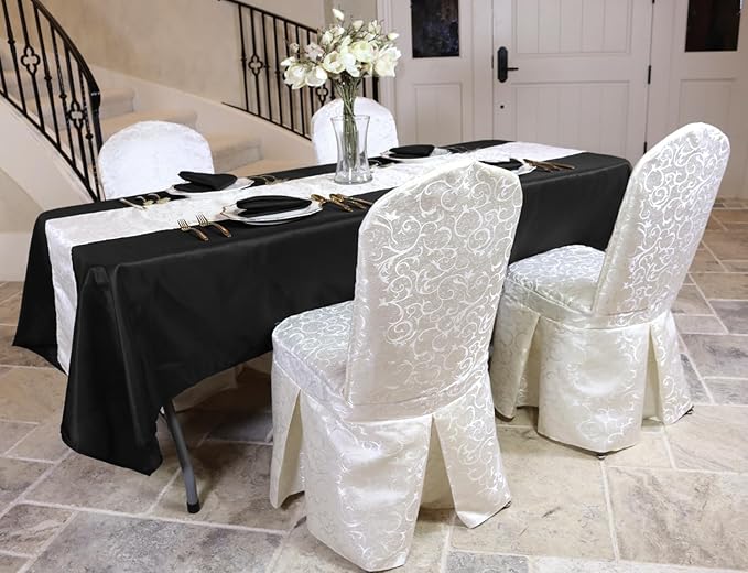 LTC LINENS 2 Pack Black Rectangular Tablecloths 60 x 102 Inches for 6 Feet Rectangle Banquet Tables with Half-Drop - Stain and Wrinkle Resistant Polyester Fabric Cloth Table Covers for Party, Wedding