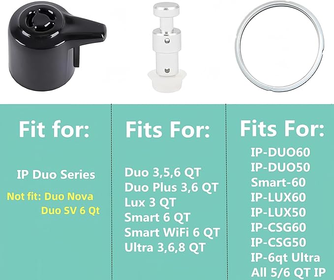 Replacement Parts Set for Instant Pot Duo 5, 6 Quart Qt IP-DUO50 IP-DUO60, Include Steam Release Handle Sealing Ring Steam Release Valve and Float Valve Seal Anti-Block Shield (Set of 10)