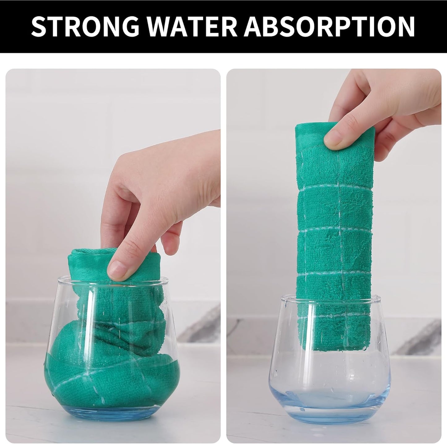 Homaxy 100% Cotton Terry Kitchen Towels(Turquoise, 13 x 28 inches), Checkered Designed, Soft and Super Absorbent Dish Towels, 6 Pack