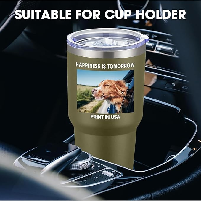 Personalized Custom Tumbler Print in USA 30oz Stainless Steel Coffee Cup with Lid & Straw Double Wall Insulated Tumbler with Colorful Text Logo Photo