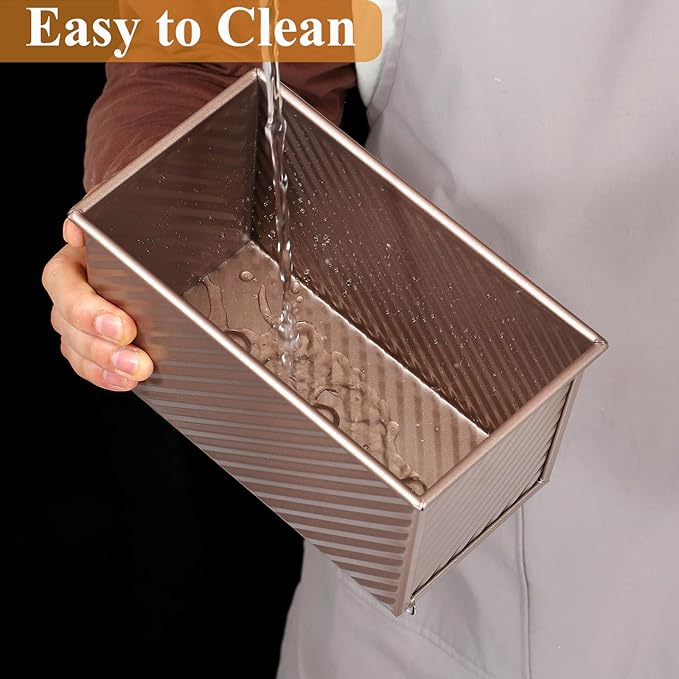 SS&CC Pullman Loaf Pan with Lid 2-Pack, 2.2lb & 1lb Carbon Steel Bread Pan for Homemade Sourdough & Sandwich Bread | Nonstick Bakeware, Heavy Duty & Easy Clean (Gold, 1lb+2.2lb)