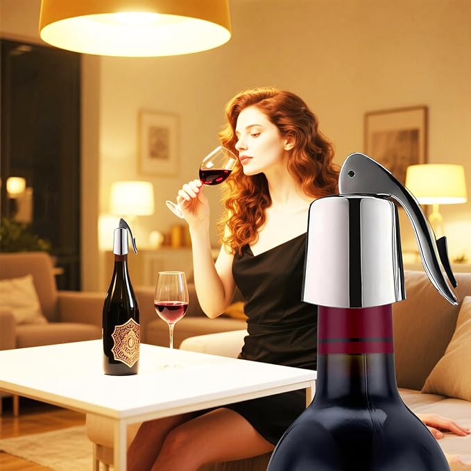 Stainless Steel Wine Bottle Stoppers with Silicone - Reusable Wine Freshness Keep,Wine Bottle Sealer Stopper, Ideal Wine Saver Accessory Gift (Silver,2 Pack)