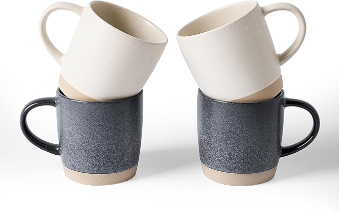 famiware Coffee Mugs Set of 4, Milkyway 13 oz Mug Set, Ceramic Cup Set with Handle for Coffee, Tea, Cocoa, Milk, Matte White + Matte Dark Charcoal