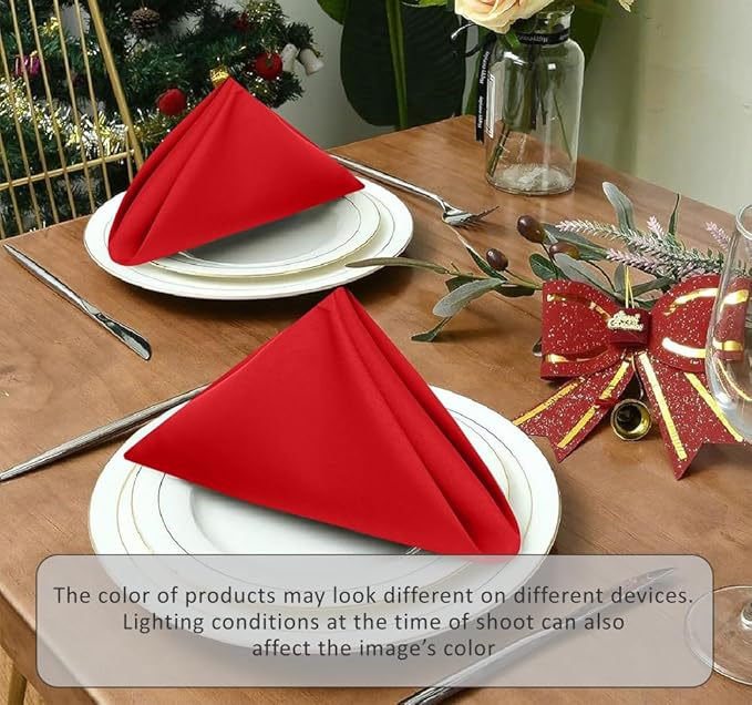 Ruvanti Cloth Napkins Set of 12, 18x18 Inches Napkins Cloth Washable, Soft, Durable, Absorbent, Cotton Blend. Table Dinner Napkins Cloth for Hotel, Weddings, Dinner, Christmas Parties - Red