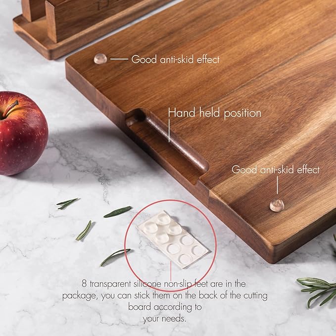 TJ POP Acacia Wood Cutting Board for Kitchen, Premium Wooden Chopping Board with Stand Organizer and Built-in Handle, 15.8 x 11.9 x 1 Inches Butcher Block Large Cheese Serving Board