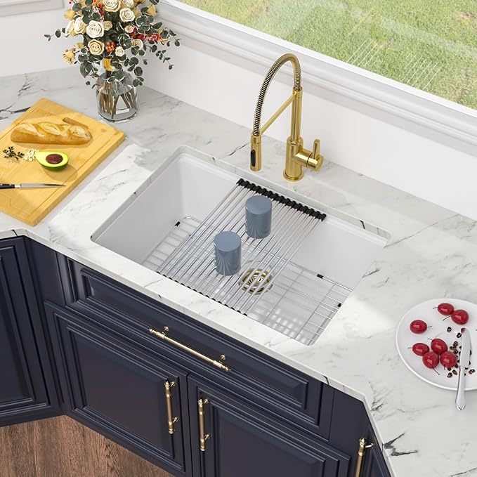 Kichae White Undermount Kitchen Sink 28 inch Granite Composite - 28 x 19 White Kitchen Sink Quartz Workstation Sinks