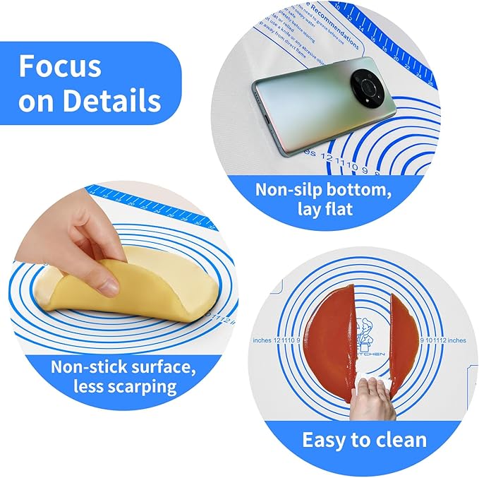 Silicone Pastry Mat for Baking, Pastry Dough Mat for Rolling, Kneading Mat, Silicone Baking Mat for Pizza Cookies Pie Crust Kitchen Counter Mat Placemat Oven Mat