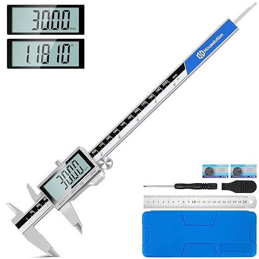 Housolution Digital Caliper, 8Inch Caliper Measuring Tool with Large LCD Screen, Inch/MM Switch, 4 Measuring Ways, Stainless Steel Micrometer Vernier Caliper with Splashproof Screen for Woodworkers