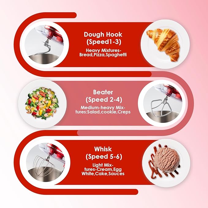 Kitchen in the box Stand Mixer - 8.5 Quart Giant Capacity Mixing Bowl, 900 Watt Powerful Heavy Bread Dough Standing Mixers Tilt-head with Dough Hook, Whisk, Flat Beater and Splash Guard (Red)